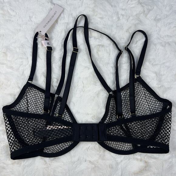 Victoria’s Secret Very Sexy Strappy Mesh Sheer Fishnet Demi Bra Black Sz.M NWT - Picture 4 of 6